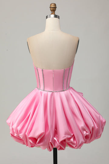 Rosa Bodycon Sweetheart Satengkorsett Homecoming Kjole med Rhinestones